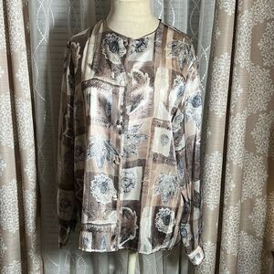 Vintage Martinique Button Down Blouse – Floral/leaf Print – Size 10